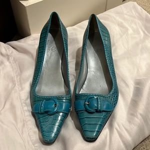 Teal Kitten Heel with Buckle